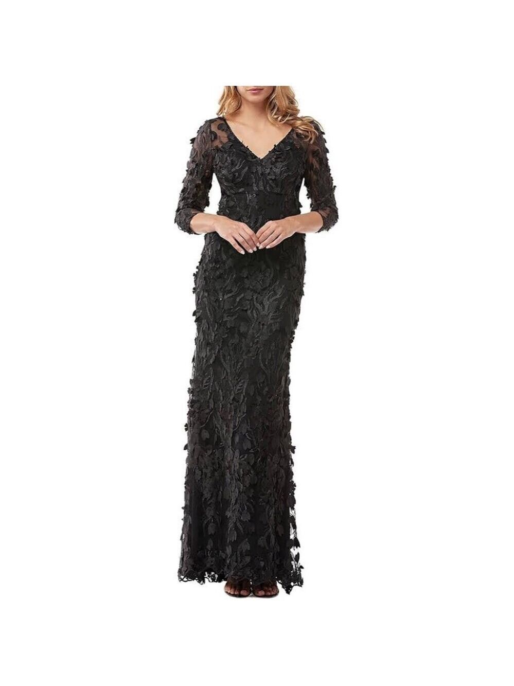 Carmen Marc Valvo Infusion Dress Womens Size 6 Black Lace Mermaid Gown
